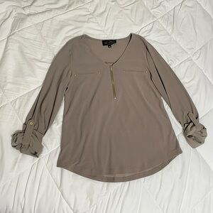 Women's Taupe Blouse with Zipper Detail